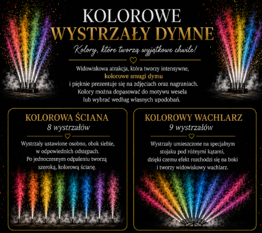 Kolorowe wystrzały dymne — kolorowa ściana i kolorowy wachlarz, DK FOTO FILM